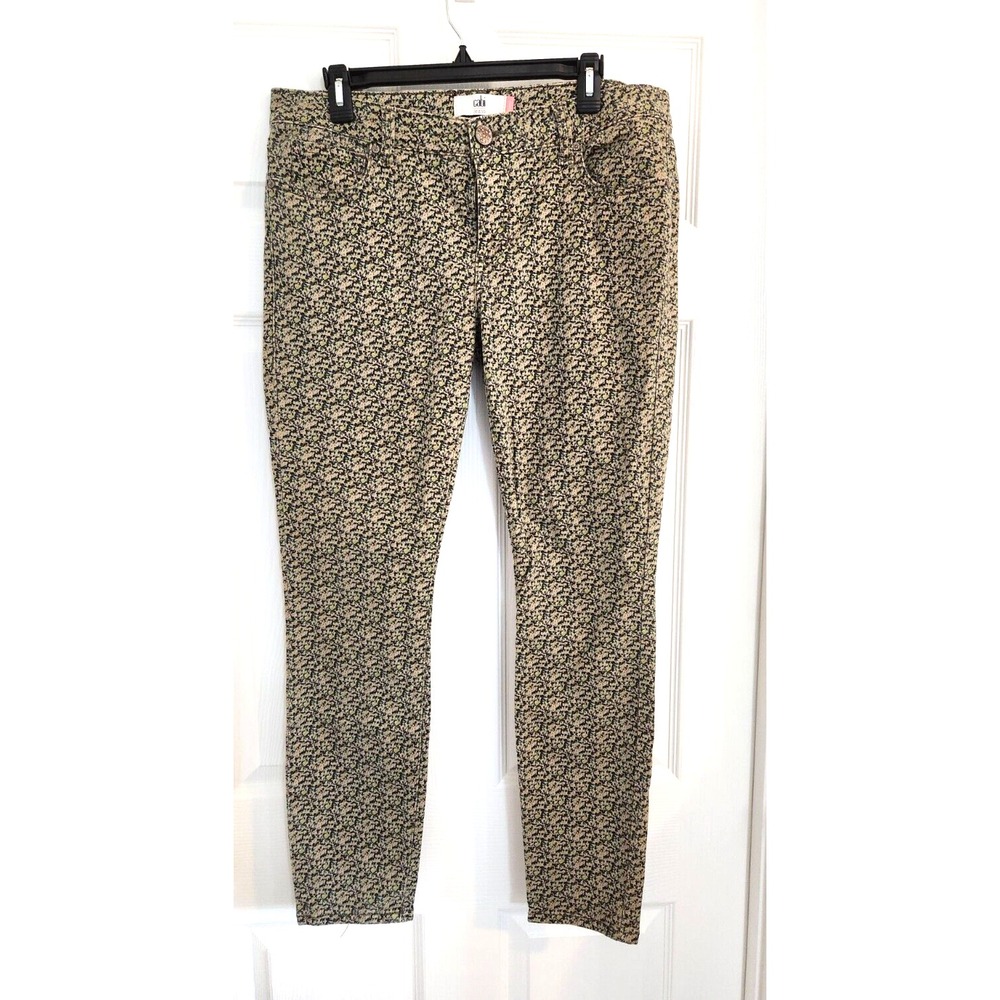 CABI Disty Skinny Jeans Womens Size 12 Green Floral Print Stretch #5083